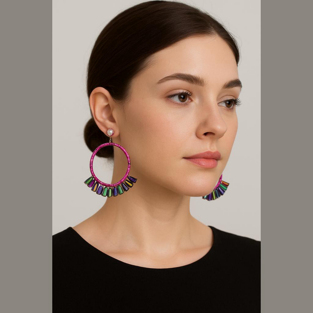 Exquisite Ring Fan Design colorful earrings. - Picture 2 of 2